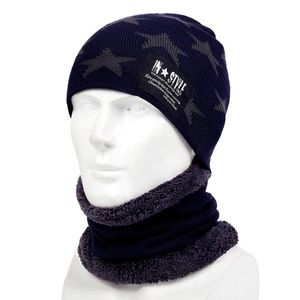 Autumn Winter Outdoor Cycling Bib Hat Fleece Warm Knit Beanie Hat Neck Scarf Set